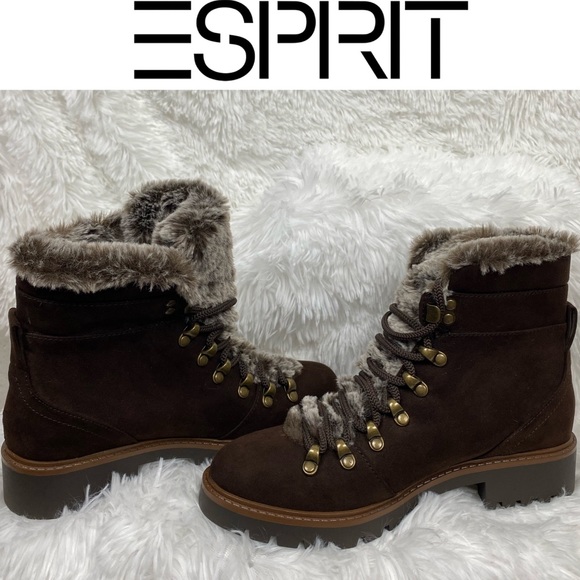 Esprit Shoes - ESPRIT Julia Womens Ankle Boots Brown Faux Fur Lace-Up Lug Sole Nonslip Size 6.5